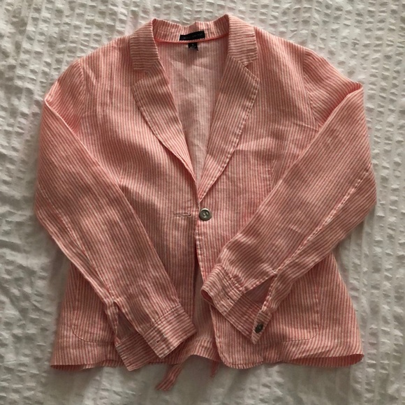 Linen Salmon and White Striped Blazer-style Jacket - Picture 1 of 5